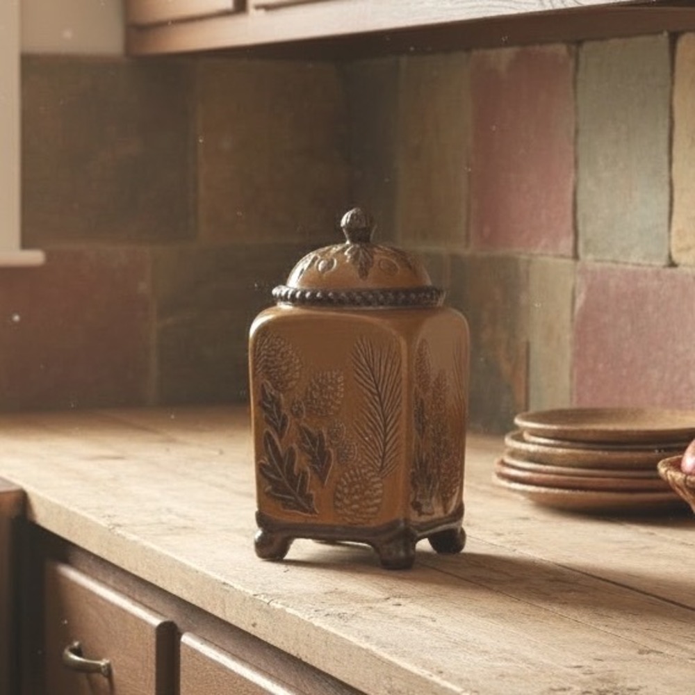 Heartfelt Kitchen Creations Ceramic Woodland Canister Pinecone Acorn Brown 9.5in